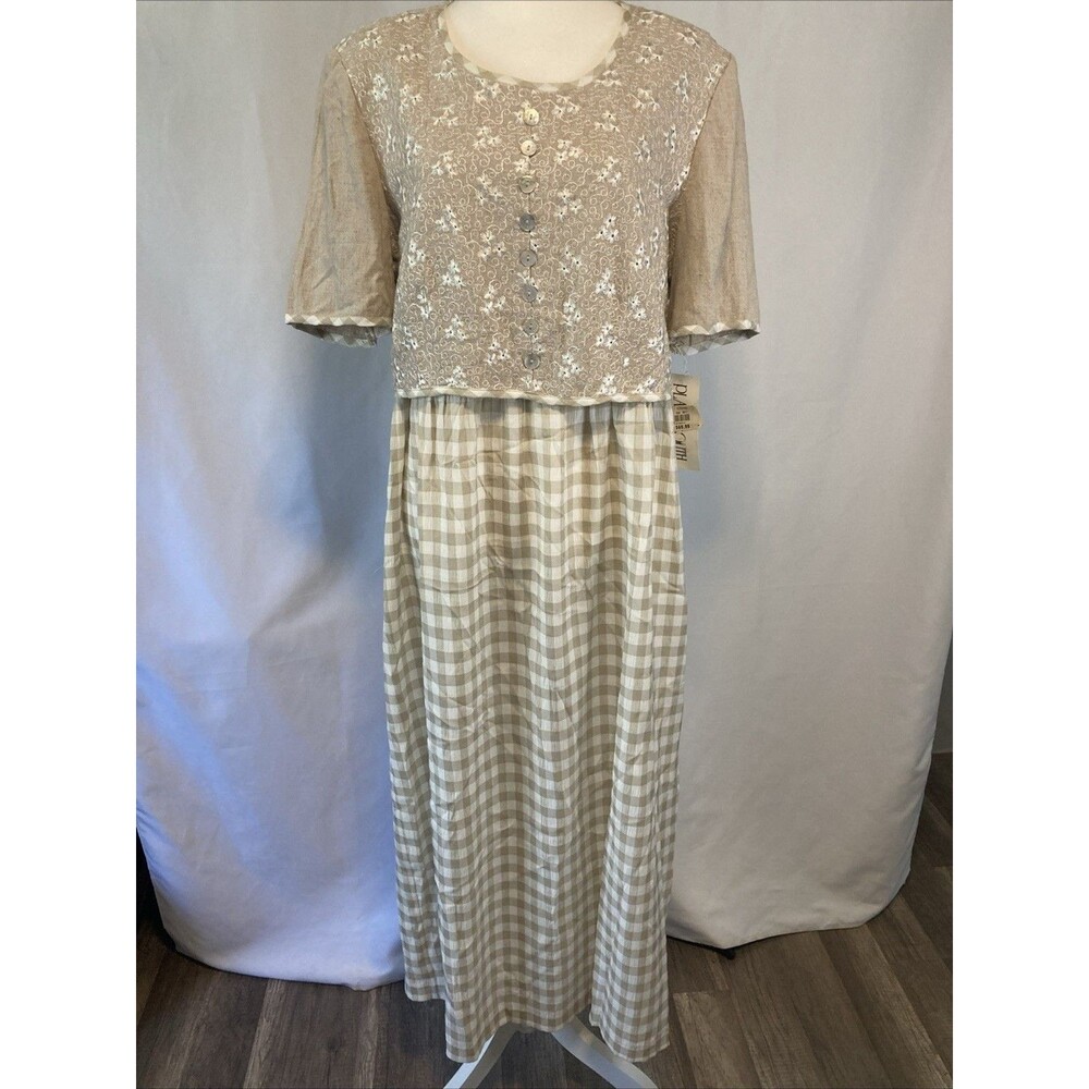 Cottagecore Prairie Dress Women’s 14 Gingham Embroider Vintage Plaza South New